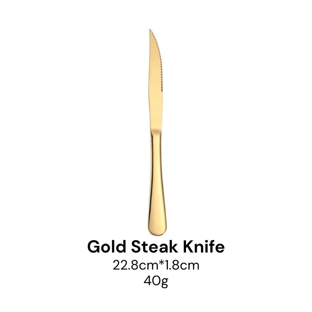 Extra Thick Hotel Quality Set Sudu Garfu Sudu Stainless Steel Spoon Fork Cutlery Tableware Set (40g-Gold)
