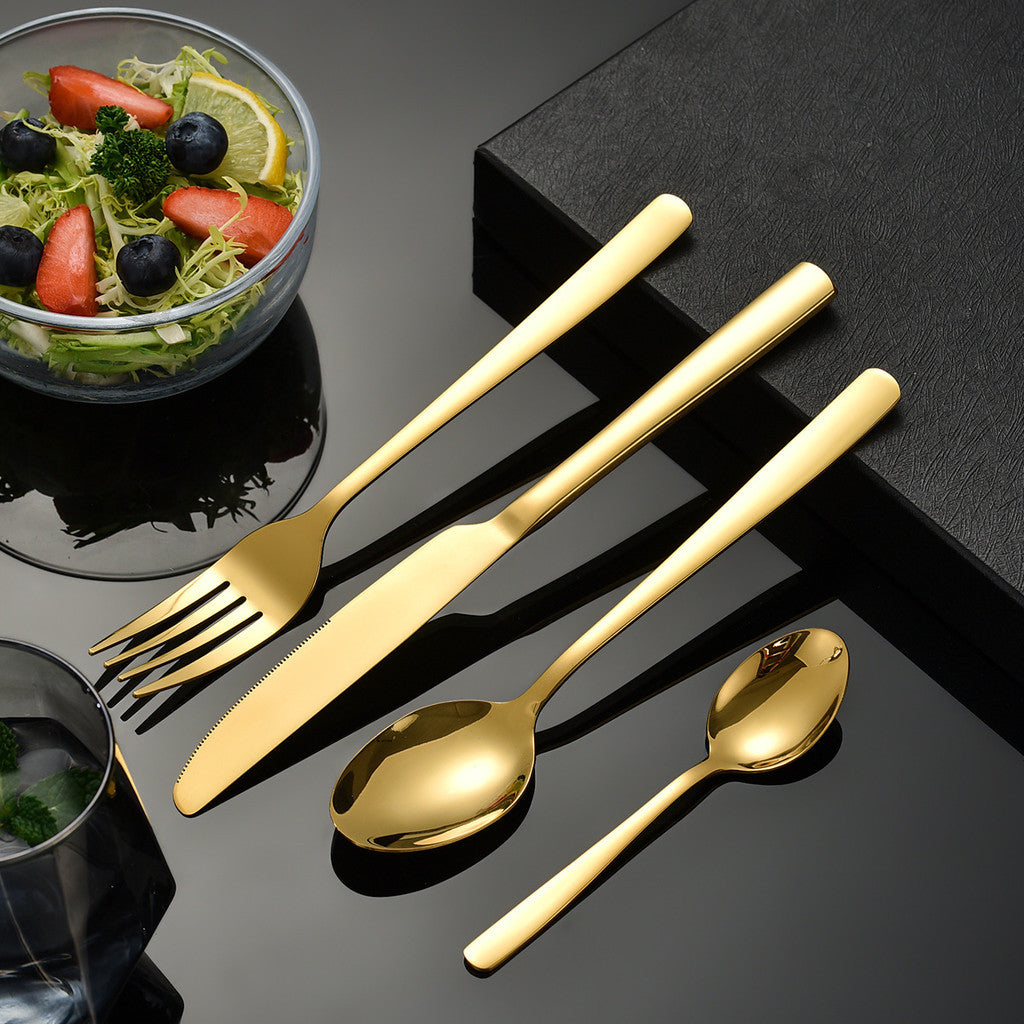 Extra Thick Hotel Quality Set Sudu Garfu Sudu Stainless Steel Spoon Fork Cutlery Tableware Set (40g-Gold)