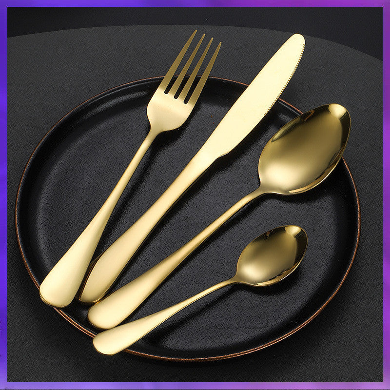 Extra Thick Hotel Quality Set Sudu Garfu Sudu Stainless Steel Spoon Fork Cutlery Tableware Set (40g-Gold)
