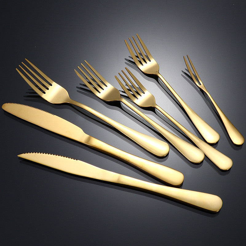 Extra Thick Hotel Quality Set Sudu Garfu Sudu Stainless Steel Spoon Fork Cutlery Tableware Set (40g-Gold)