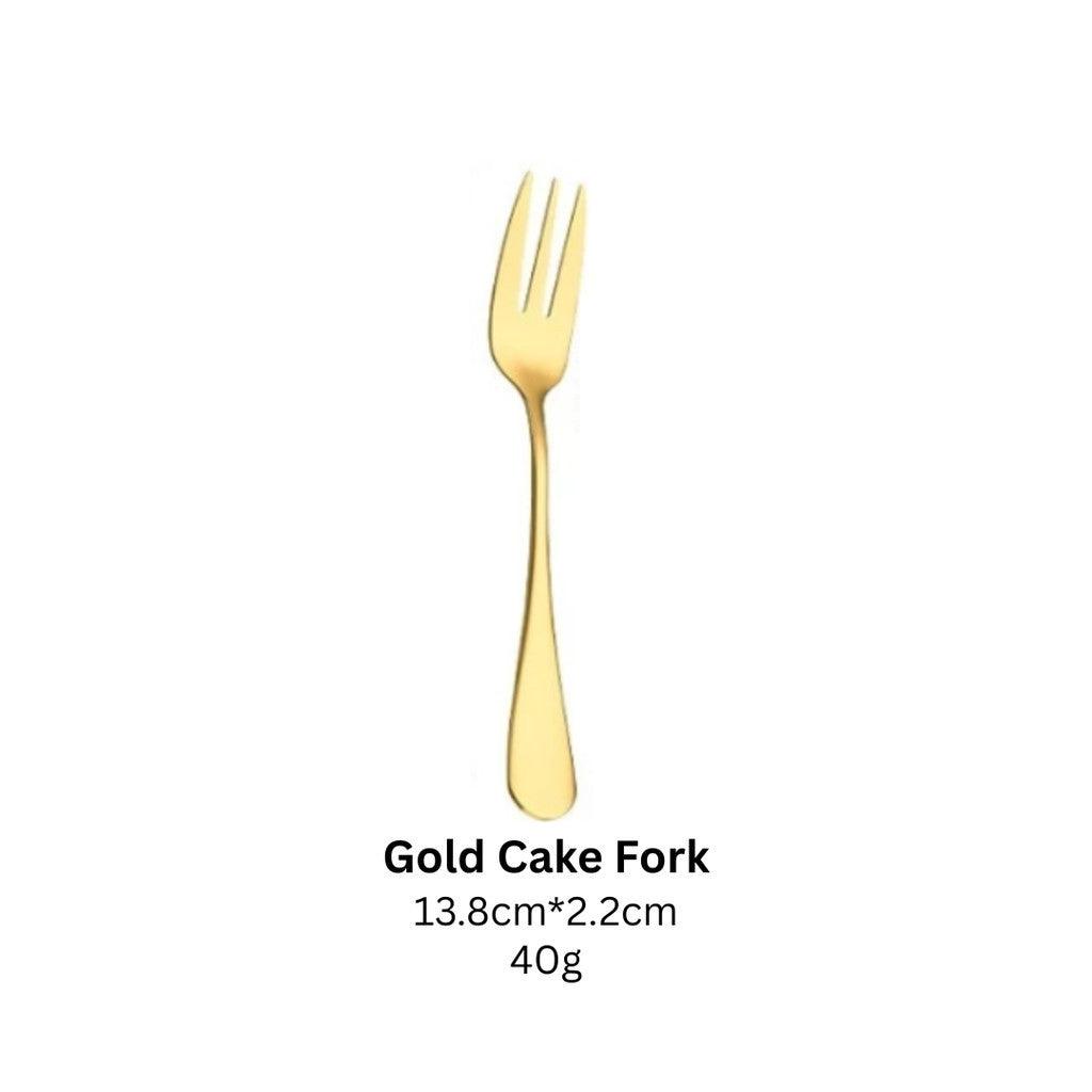 Extra Thick Hotel Quality Set Sudu Garfu Sudu Stainless Steel Spoon Fork Cutlery Tableware Set (40g-Gold)
