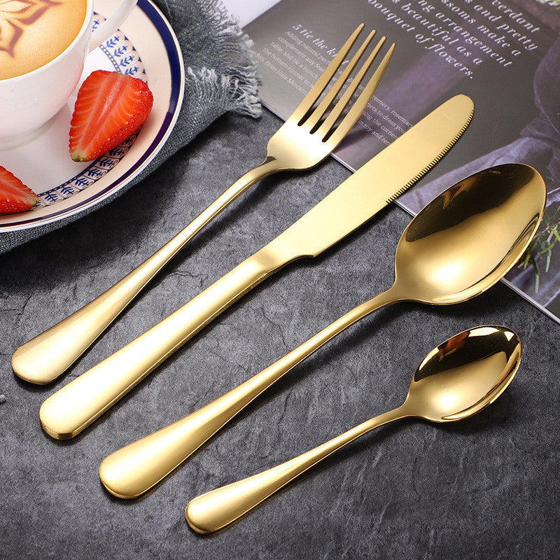 Extra Thick Hotel Quality Set Sudu Garfu Sudu Stainless Steel Spoon Fork Cutlery Tableware Set (40g-Gold)
