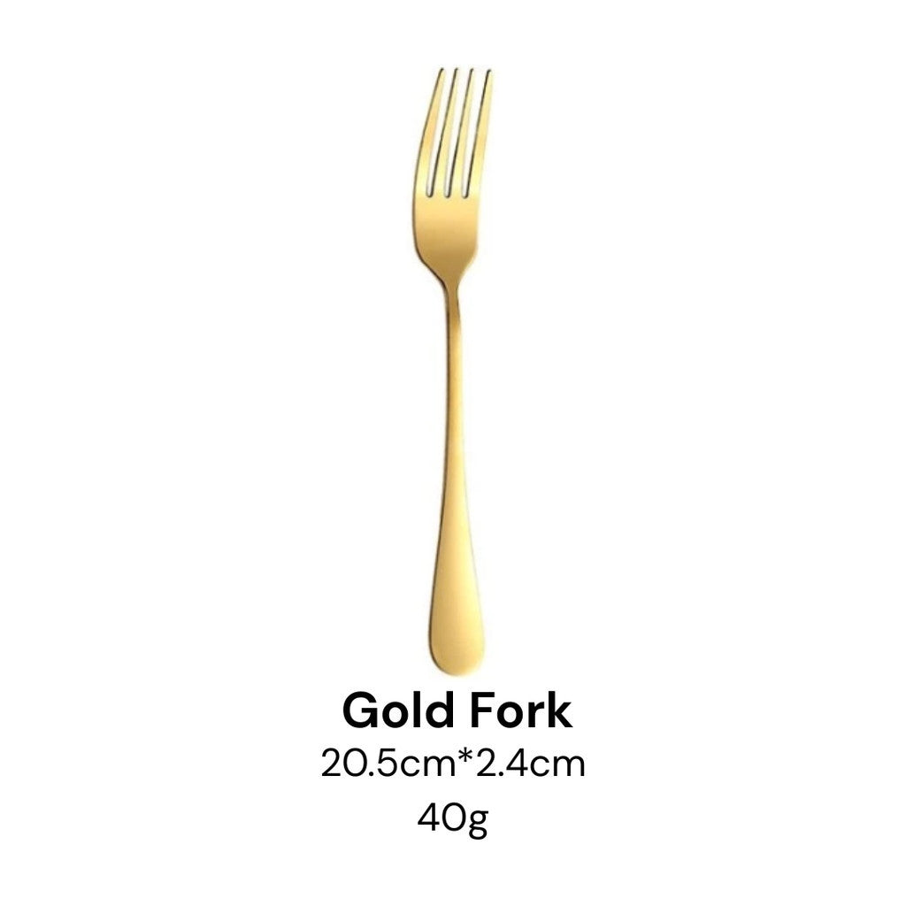 Extra Thick Hotel Quality Set Sudu Garfu Sudu Stainless Steel Spoon Fork Cutlery Tableware Set (40g-Gold)