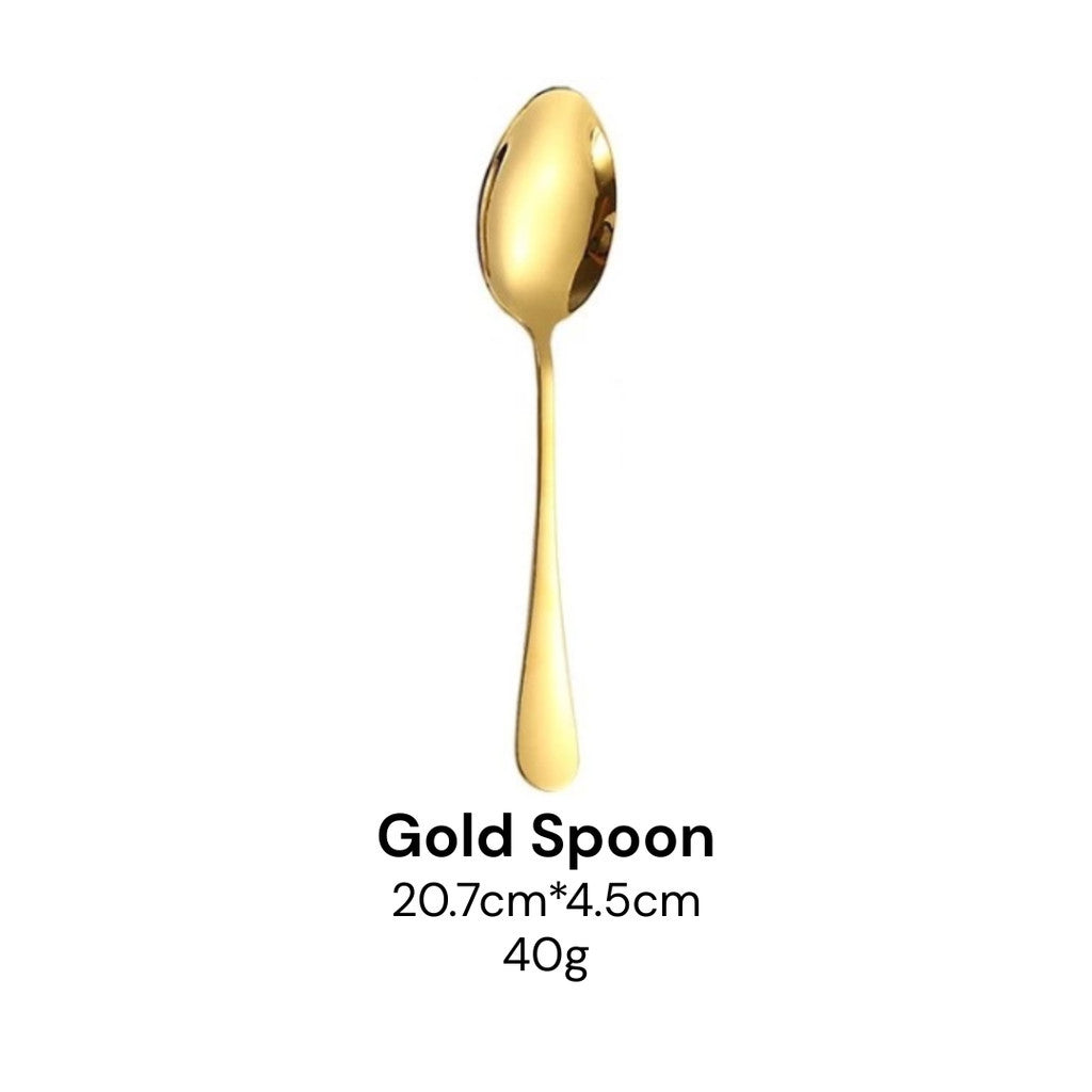 Extra Thick Hotel Quality Set Sudu Garfu Sudu Stainless Steel Spoon Fork Cutlery Tableware Set (40g-Gold)