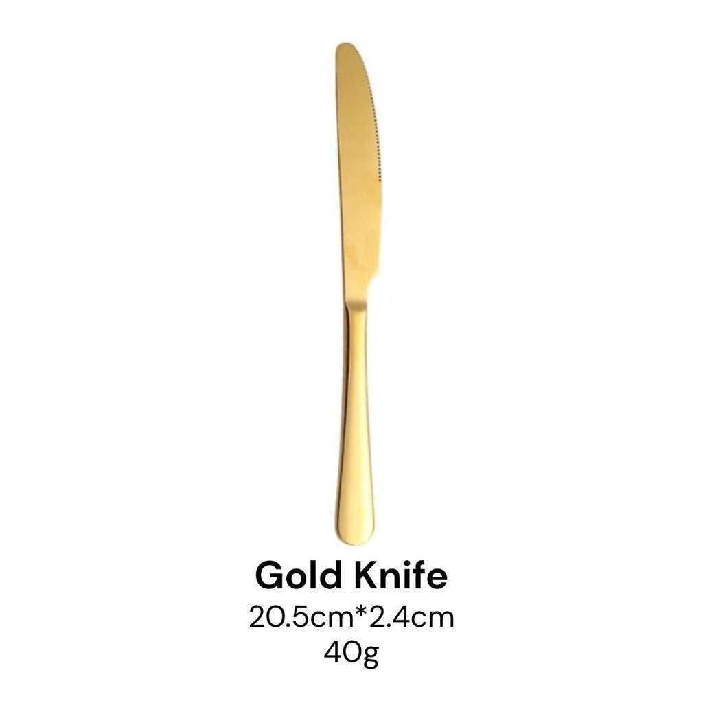 Extra Thick Hotel Quality Set Sudu Garfu Sudu Stainless Steel Spoon Fork Cutlery Tableware Set (40g-Gold)