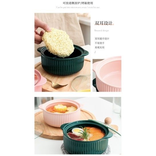 ANJU アンジュ Ready Stock Nordic Style Cute Bowl Ceramic Instant Noodle Bowl With Lid Soup Bowl Mangkuk Lauk Mangkuk Seramik