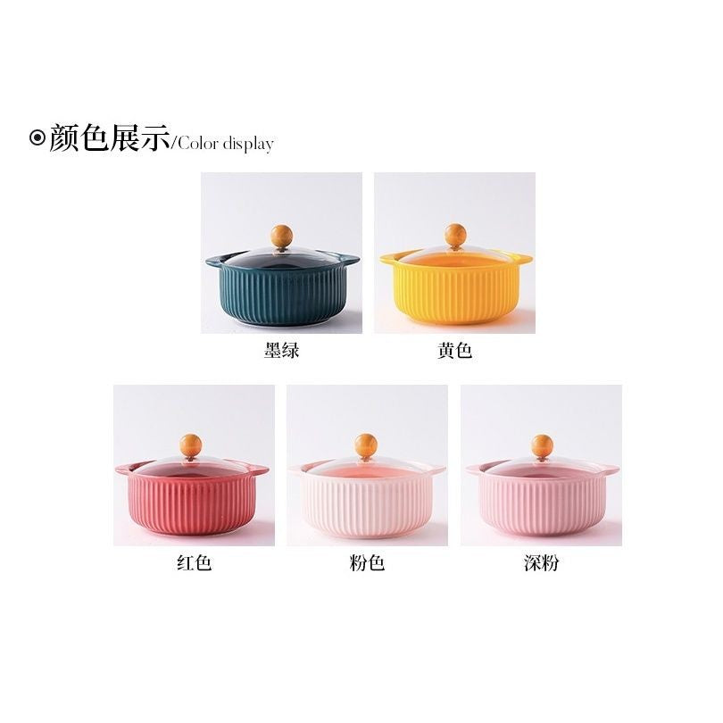 ANJU アンジュ Ready Stock Nordic Style Cute Bowl Ceramic Instant Noodle Bowl With Lid Soup Bowl Mangkuk Lauk Mangkuk Seramik