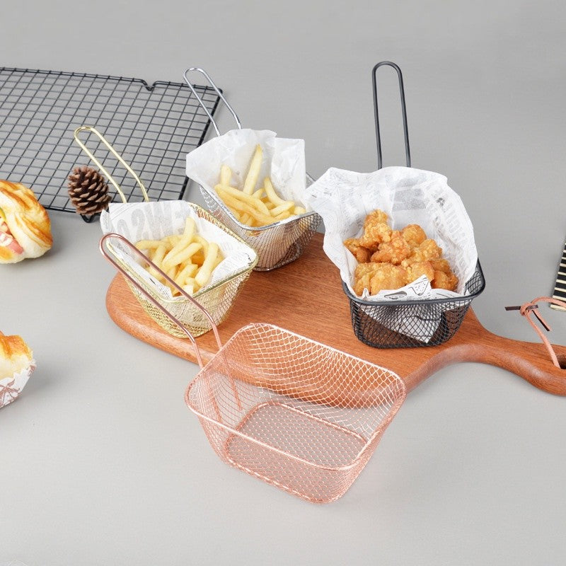 ANJU アンジュ Stainless steel Fried basket chicken nuggets French fries home with square basket snacks 油炸食物网筛篮