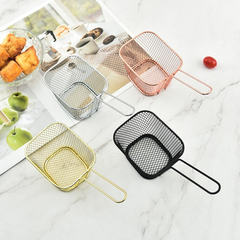 ANJU アンジュ Stainless steel Fried basket chicken nuggets French fries home with square basket snacks 油炸食物网筛篮