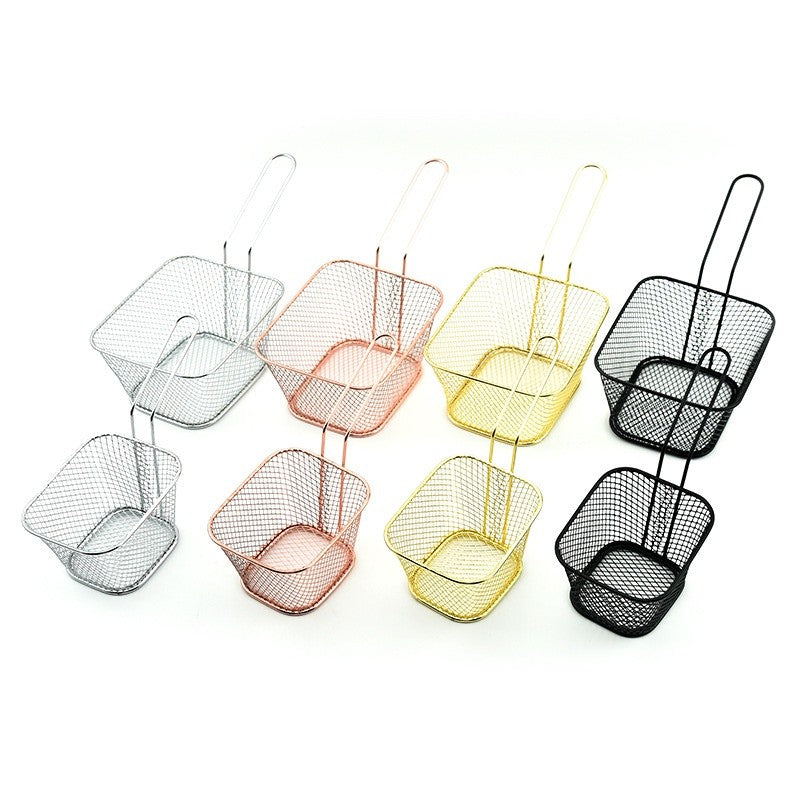 ANJU アンジュ Stainless steel Fried basket chicken nuggets French fries home with square basket snacks 油炸食物网筛篮