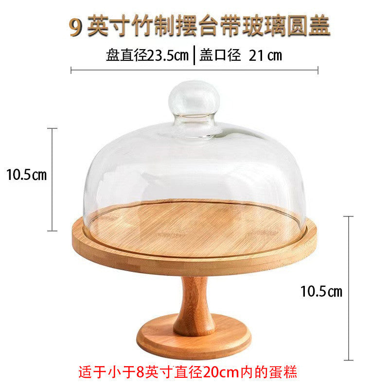 Wooden Cake Stand with Glass Cover Cupcake Stand Display Stand Dessert Plate Food Display Fruit Display Tray