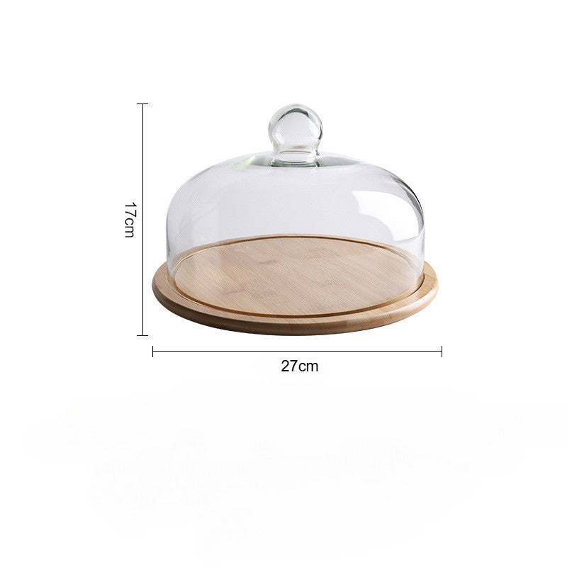 Wooden Cake Stand with Glass Cover Cupcake Stand Display Stand Dessert Plate Food Display Fruit Display Tray