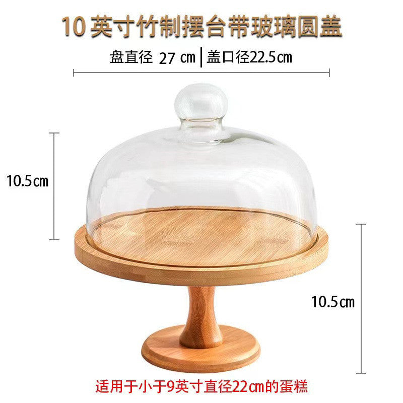 Wooden Cake Stand with Glass Cover Cupcake Stand Display Stand Dessert Plate Food Display Fruit Display Tray