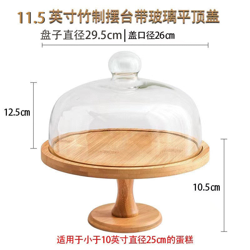 Wooden Cake Stand with Glass Cover Cupcake Stand Display Stand Dessert Plate Food Display Fruit Display Tray