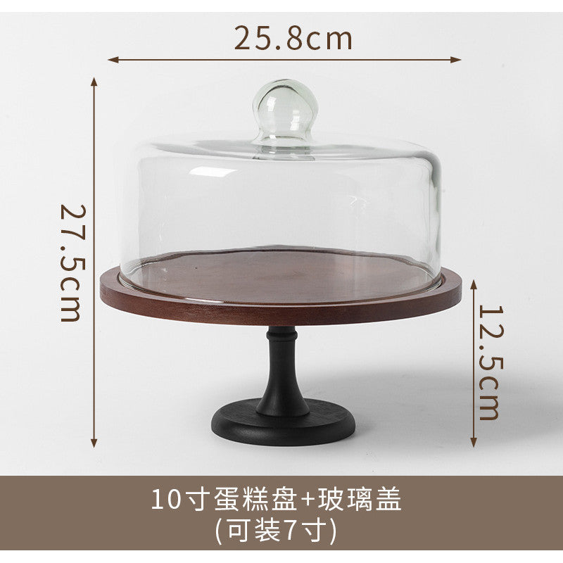 Wooden Cake Stand with Glass Cover Cupcake Stand Display Stand Dessert Plate Food Display Fruit Display Tray