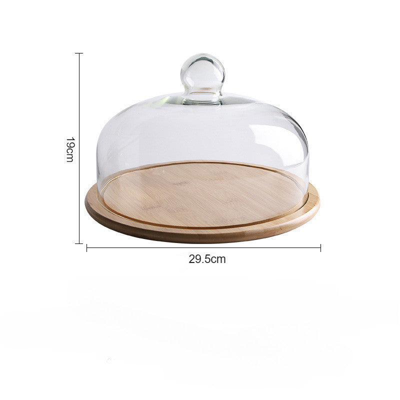 Wooden Cake Stand with Glass Cover Cupcake Stand Display Stand Dessert Plate Food Display Fruit Display Tray