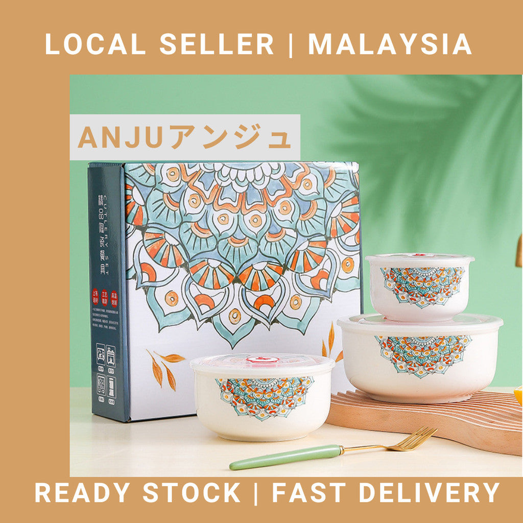 ANJU アンジュ Bohemian Bowl Container Ceramic Bowl Set Bowl With Lid Food Storage Container Giftbox Raya Doorgift Mangkuk