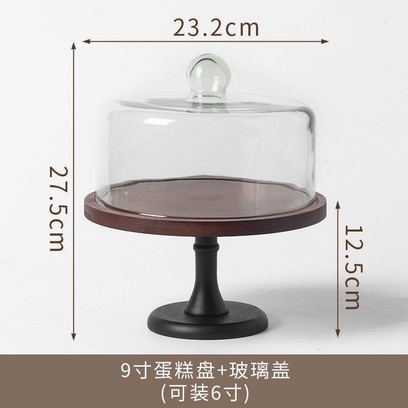 Wooden Cake Stand with Glass Cover Cupcake Stand Display Stand Dessert Plate Food Display Fruit Display Tray