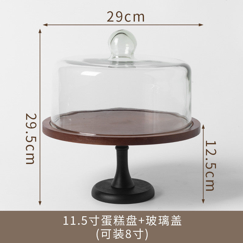 Wooden Cake Stand with Glass Cover Cupcake Stand Display Stand Dessert Plate Food Display Fruit Display Tray