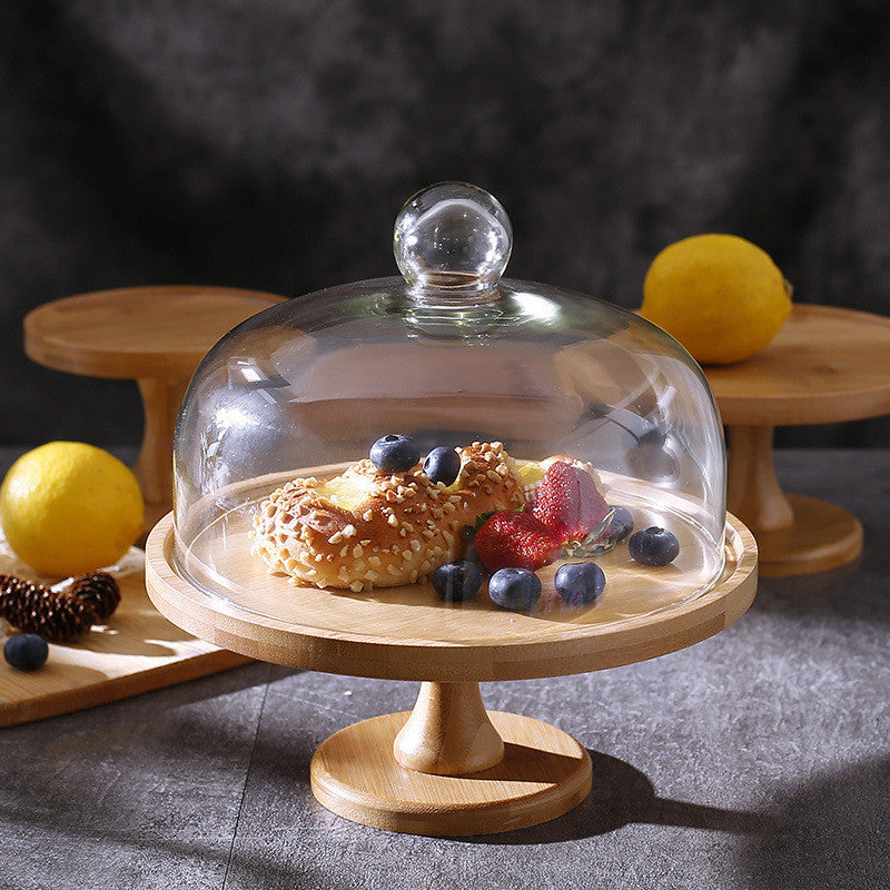 Wooden Cake Stand with Glass Cover Cupcake Stand Display Stand Dessert Plate Food Display Fruit Display Tray