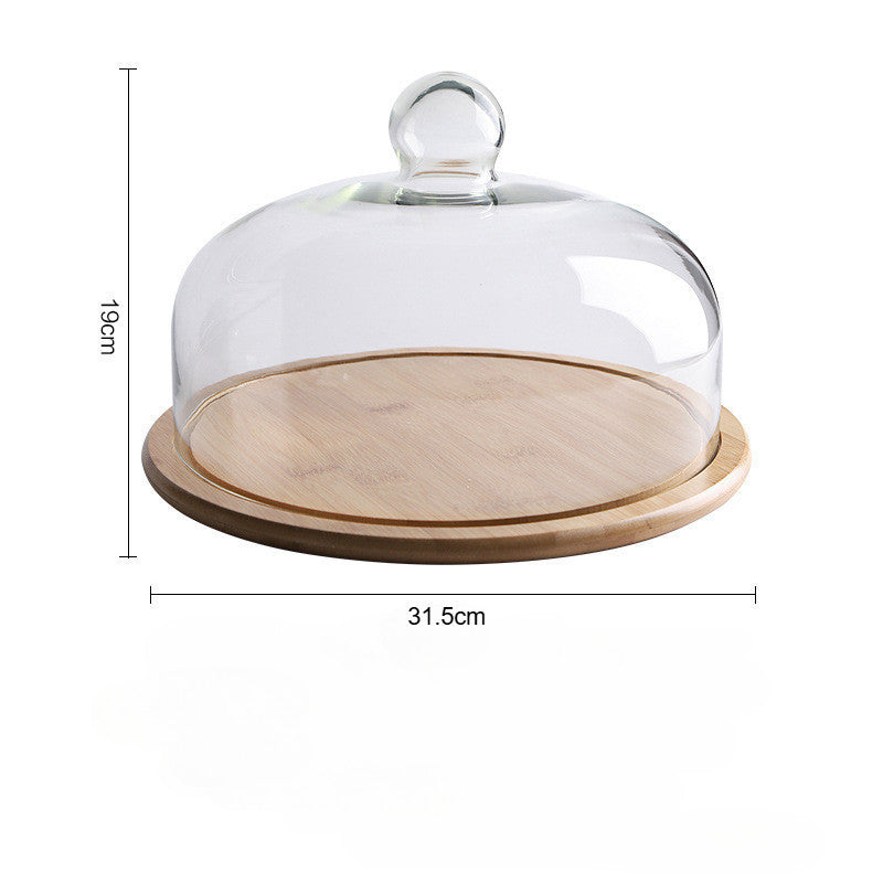Wooden Cake Stand with Glass Cover Cupcake Stand Display Stand Dessert Plate Food Display Fruit Display Tray