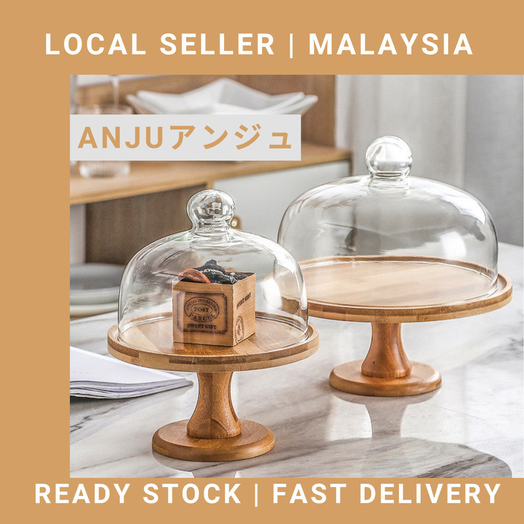 Wooden Cake Stand with Glass Cover Cupcake Stand Display Stand Dessert Plate Food Display Fruit Display Tray