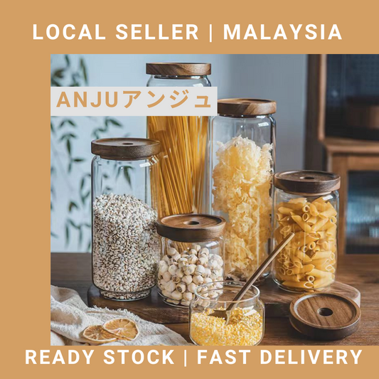 ANJU アンジュ Wooden Lid Airtight Glass Jar Food Storage Container Spice Bottles Balang kaca