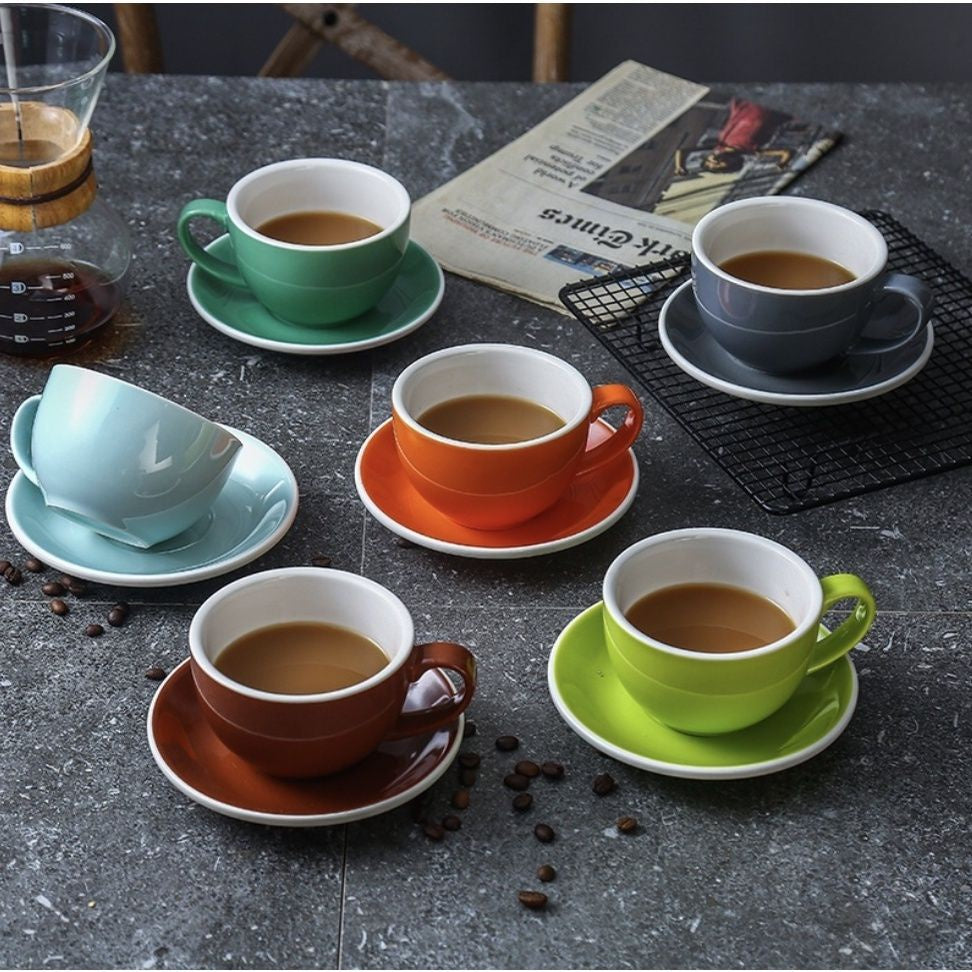 [ 300ML ]European Style Colourful Ceramic Barista Coffee Cup and Saucer -1 set