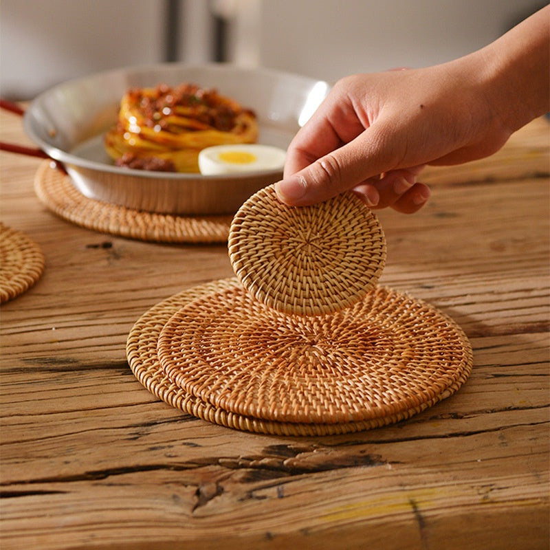 Rattan Heat Insulation Placemat / Coaster for Plate Dish Bowl Pan Cup Mug Glass