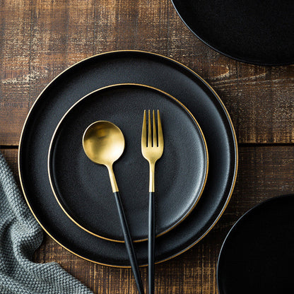 ANJU アンジュ 8/10Inch Nordic Black Matte Ceramic Dishes Dessert Salad Steak Plates Tableware Pinggan Seramik 陶瓷碟