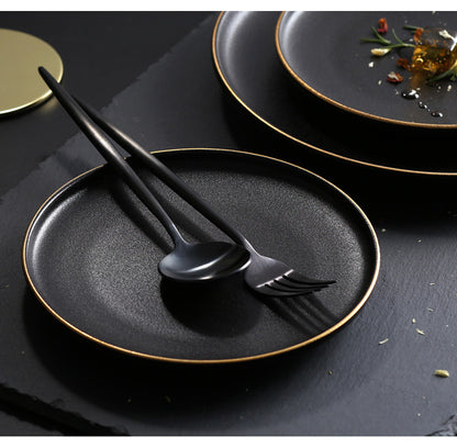 ANJU アンジュ 8/10Inch Nordic Black Matte Ceramic Dishes Dessert Salad Steak Plates Tableware Pinggan Seramik 陶瓷碟