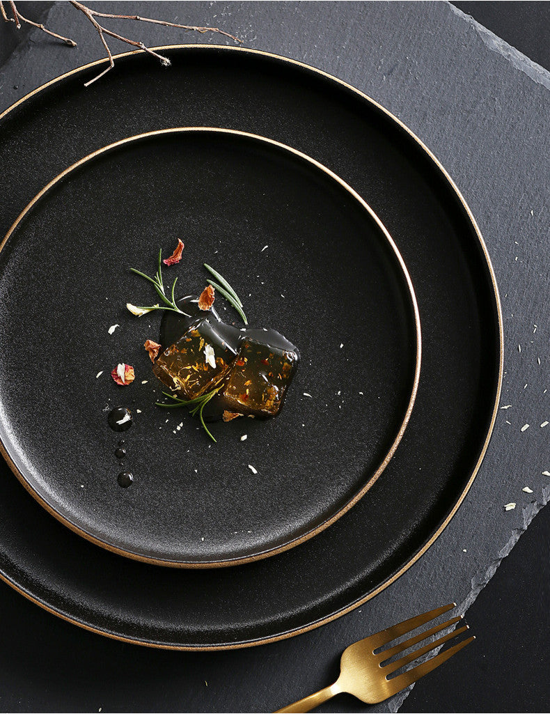 ANJU アンジュ 8/10Inch Nordic Black Matte Ceramic Dishes Dessert Salad Steak Plates Tableware Pinggan Seramik 陶瓷碟