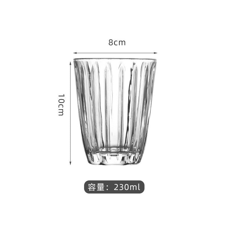 【Glass A+】INS Vintage Drink Glass Cup Coffee Cup Breakfast Cup Embossed Stripped Pattern Glass Premium Drinking