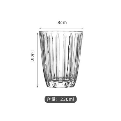 【Glass A+】INS Vintage Drink Glass Cup Coffee Cup Breakfast Cup Embossed Stripped Pattern Glass Premium Drinking