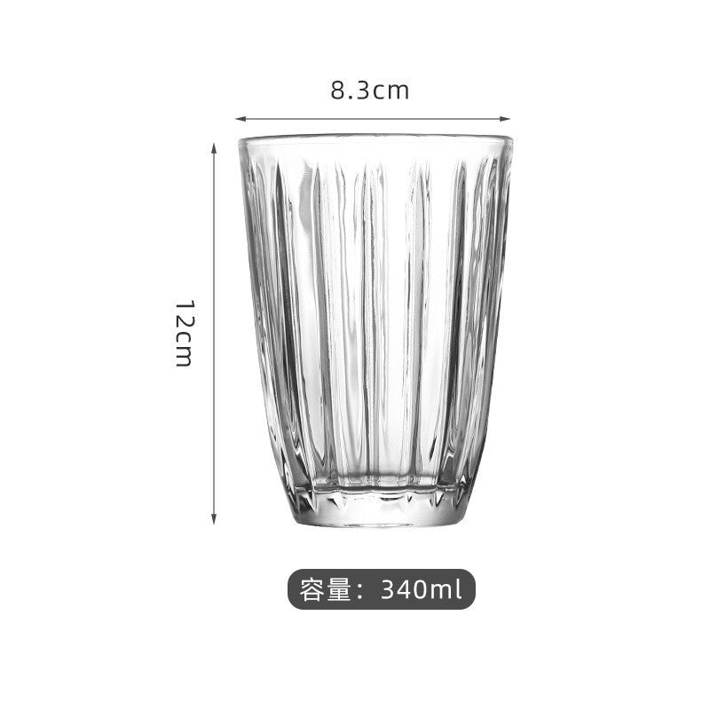 【Glass A+】INS Vintage Drink Glass Cup Coffee Cup Breakfast Cup Embossed Stripped Pattern Glass Premium Drinking