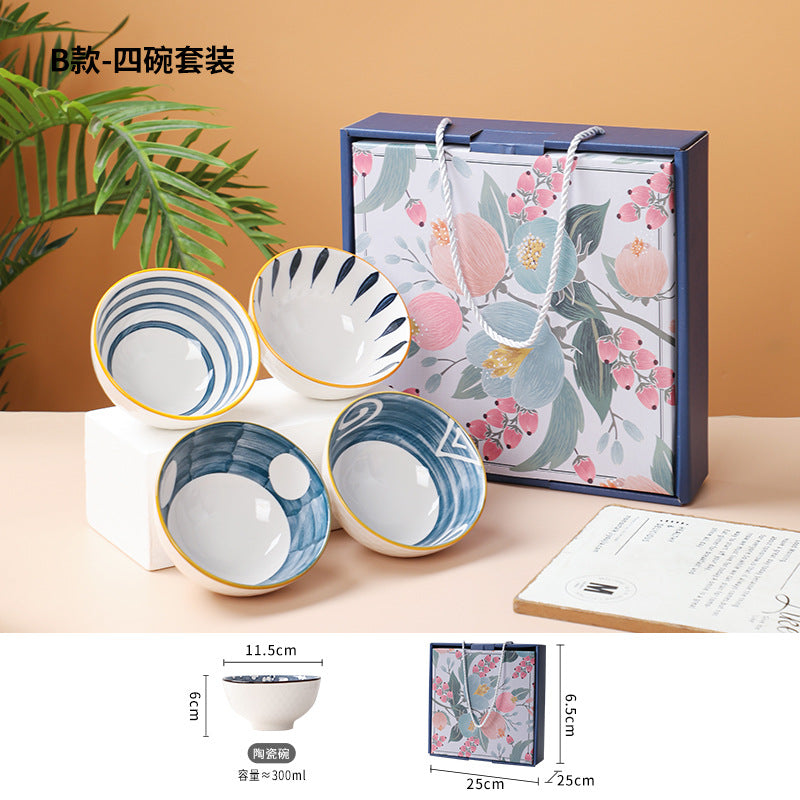 Traditional Japanese Style Rice Bowl Porcelain Bowl Ceramic Bowl Plate Mangkuk Keramik Doorgift Wedding Gift Dinnerware