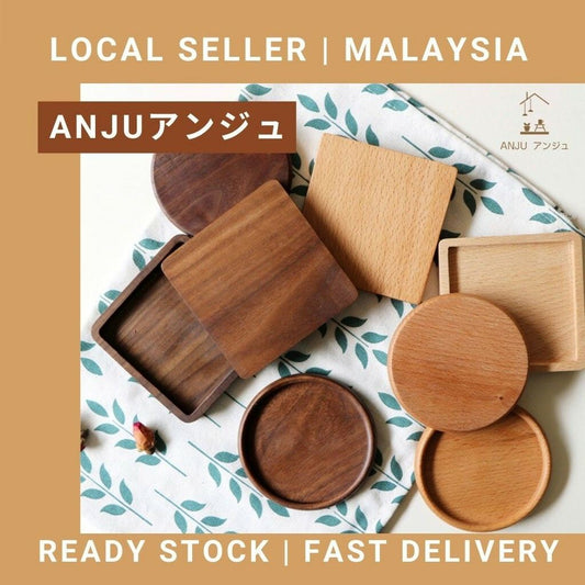 ANJU アンジュ Wooden Coaster/ Plate Beech Black Walnut Wood Coaster Retro Insulation Cup Tray 【Ready Stock🔥】.