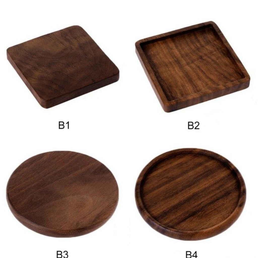 ANJU アンジュ Wooden Coaster/ Plate Beech Black Walnut Wood Coaster Retro Insulation Cup Tray 【Ready Stock🔥】.