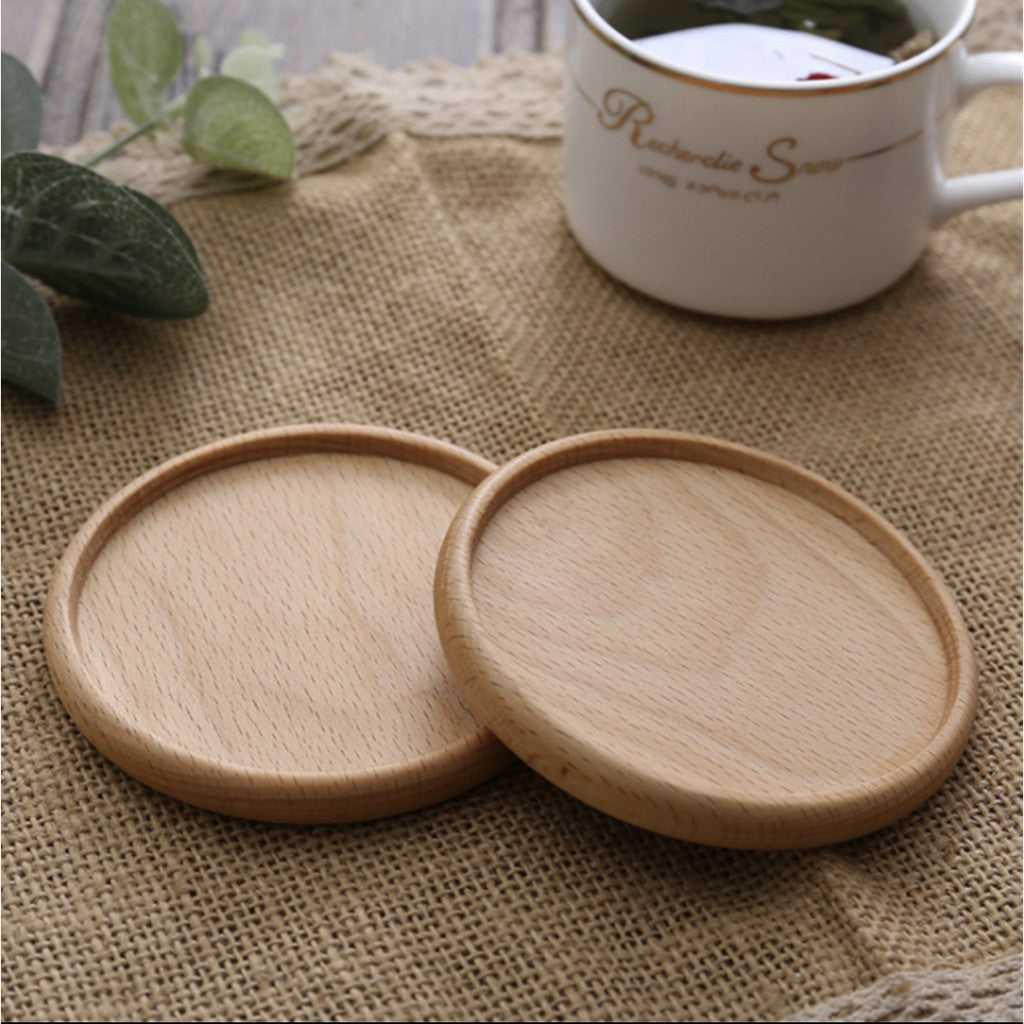 ANJU アンジュ Wooden Coaster/ Plate Beech Black Walnut Wood Coaster Retro Insulation Cup Tray 【Ready Stock🔥】.