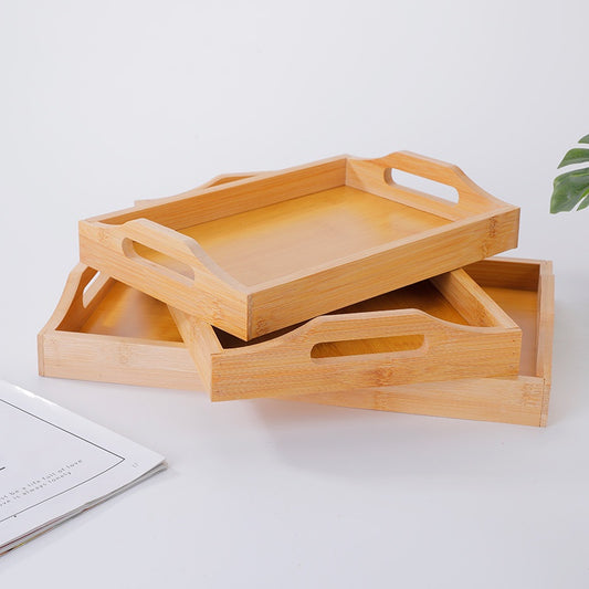 ANJU アンジュ Tray With Handle Bamboo Handmade Serving Tray Home Decorative Tray Food Tray Coffee Tea Serving Tray Fruit