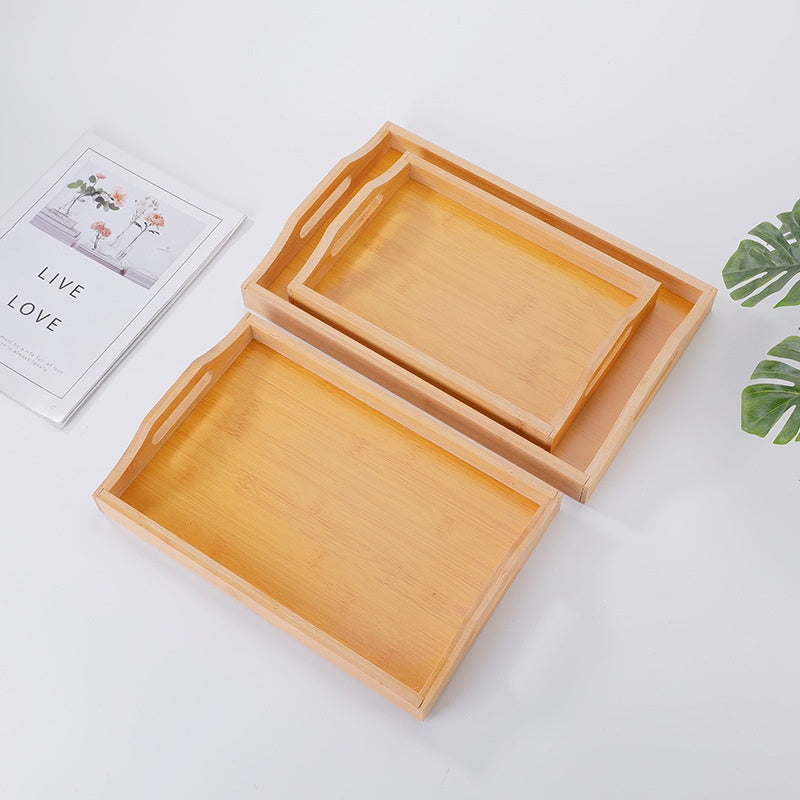 ANJU アンジュ Tray With Handle Bamboo Handmade Serving Tray Home Decorative Tray Food Tray Coffee Tea Serving Tray Fruit