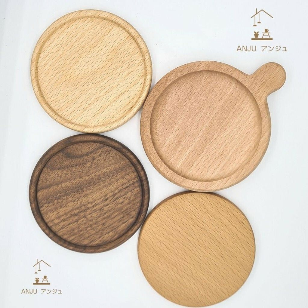 ANJU アンジュ Wooden Coaster/ Plate Beech Black Walnut Wood Coaster Retro Insulation Cup Tray 【Ready Stock🔥】.