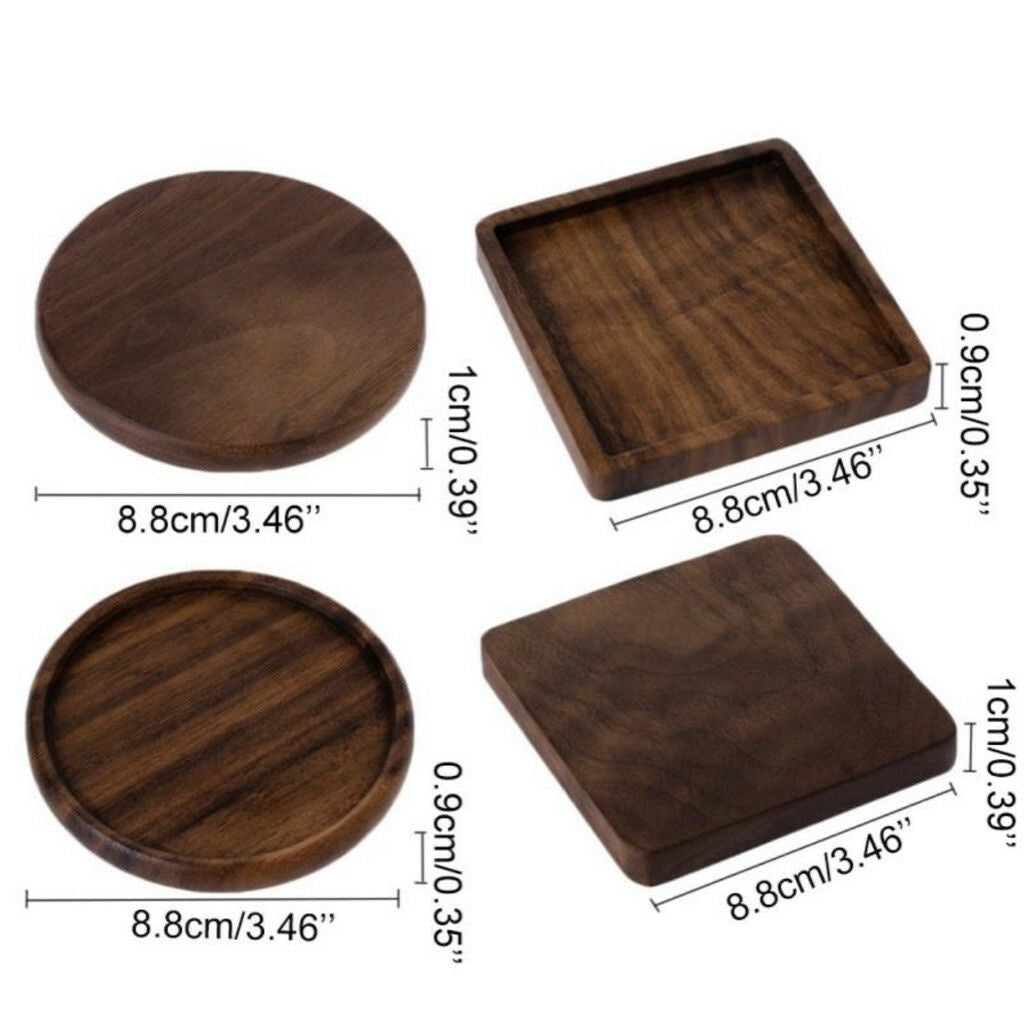 ANJU アンジュ Wooden Coaster/ Plate Beech Black Walnut Wood Coaster Retro Insulation Cup Tray 【Ready Stock🔥】.