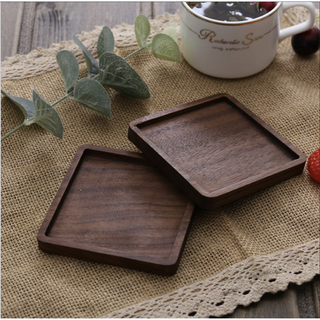 ANJU アンジュ Wooden Coaster/ Plate Beech Black Walnut Wood Coaster Retro Insulation Cup Tray 【Ready Stock🔥】.