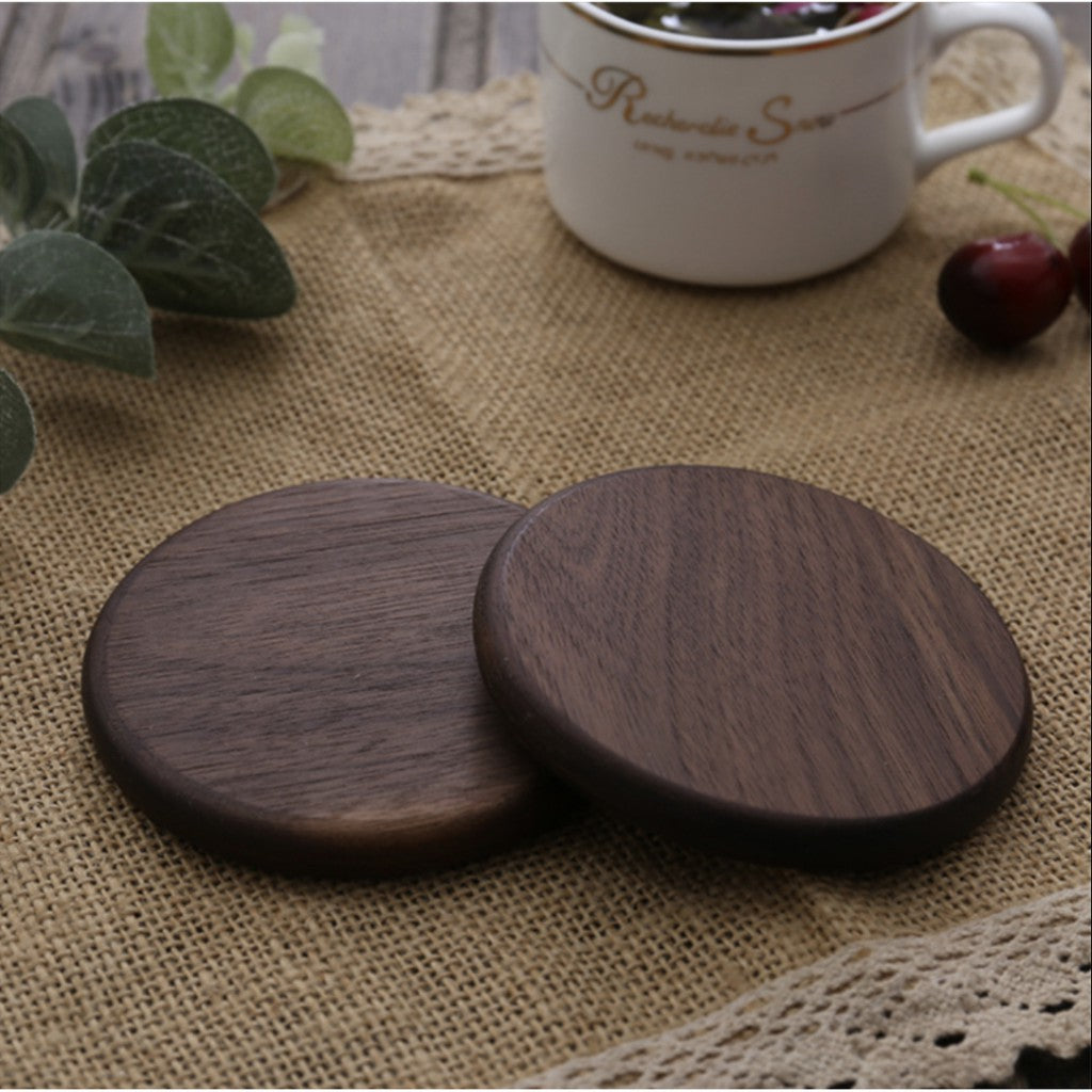 ANJU アンジュ Wooden Coaster/ Plate Beech Black Walnut Wood Coaster Retro Insulation Cup Tray 【Ready Stock🔥】.