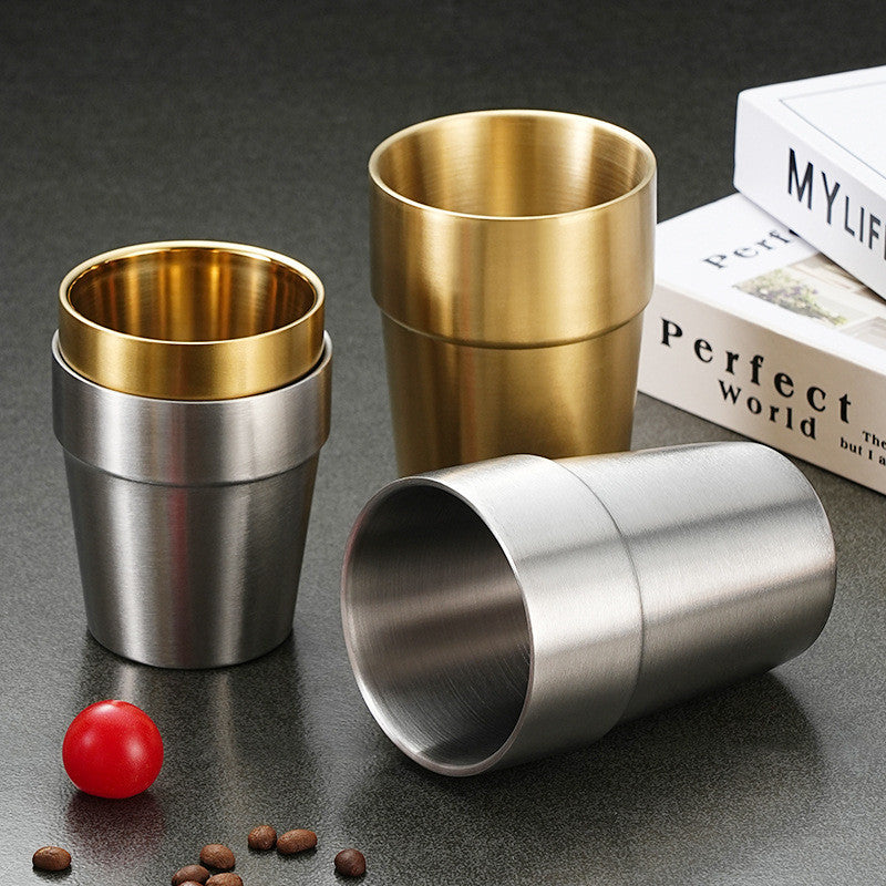 304 Korean Double Water Cup Stainless Steel Multi Purpose Water Cup 300ml (Ready Stock) 韩式不锈钢杯