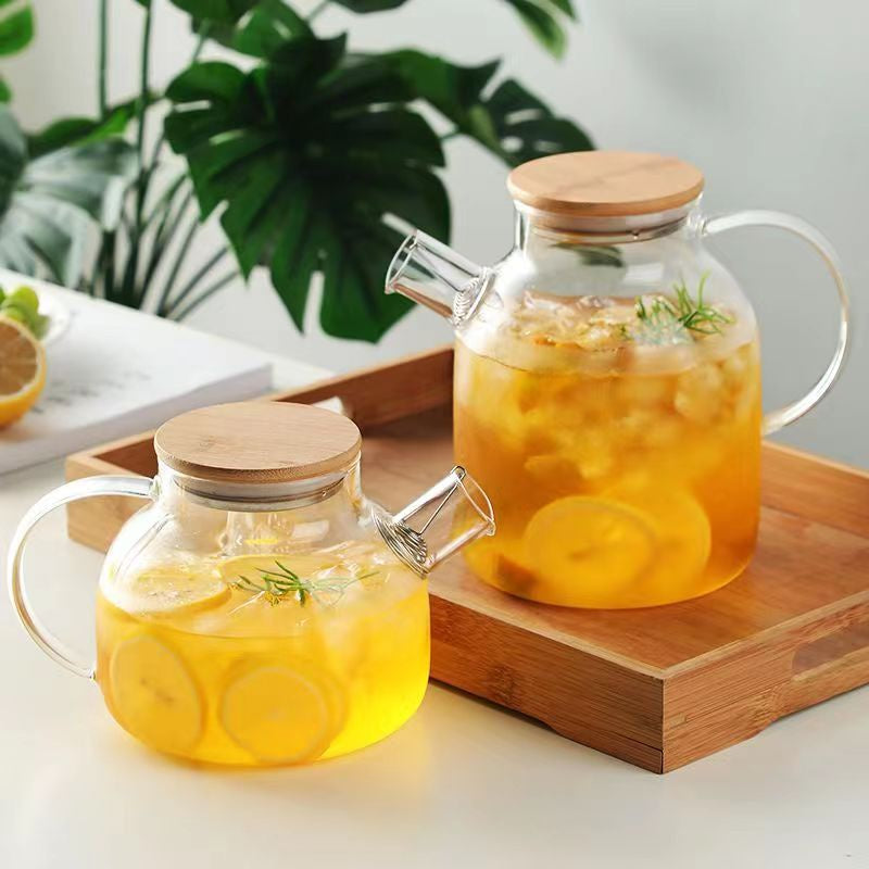 ANJU アンジュ 🔥Suitable gas stove🔥1L/1.6L/1.8L glass teapot water jar thickened jug teko cerek bamboo lid pot flower tea pot