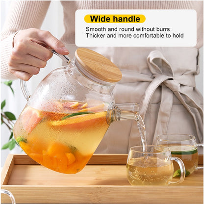 ANJU アンジュ 🔥Suitable gas stove🔥1L/1.6L/1.8L glass teapot water jar thickened jug teko cerek bamboo lid pot flower tea pot