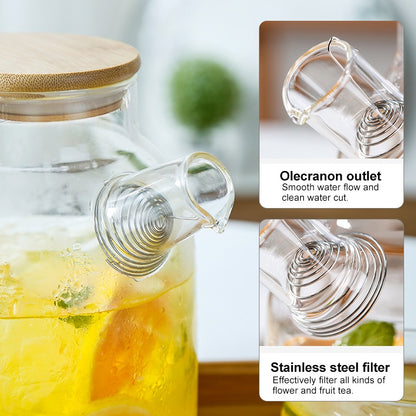 ANJU アンジュ 🔥Suitable gas stove🔥1L/1.6L/1.8L glass teapot water jar thickened jug teko cerek bamboo lid pot flower tea pot