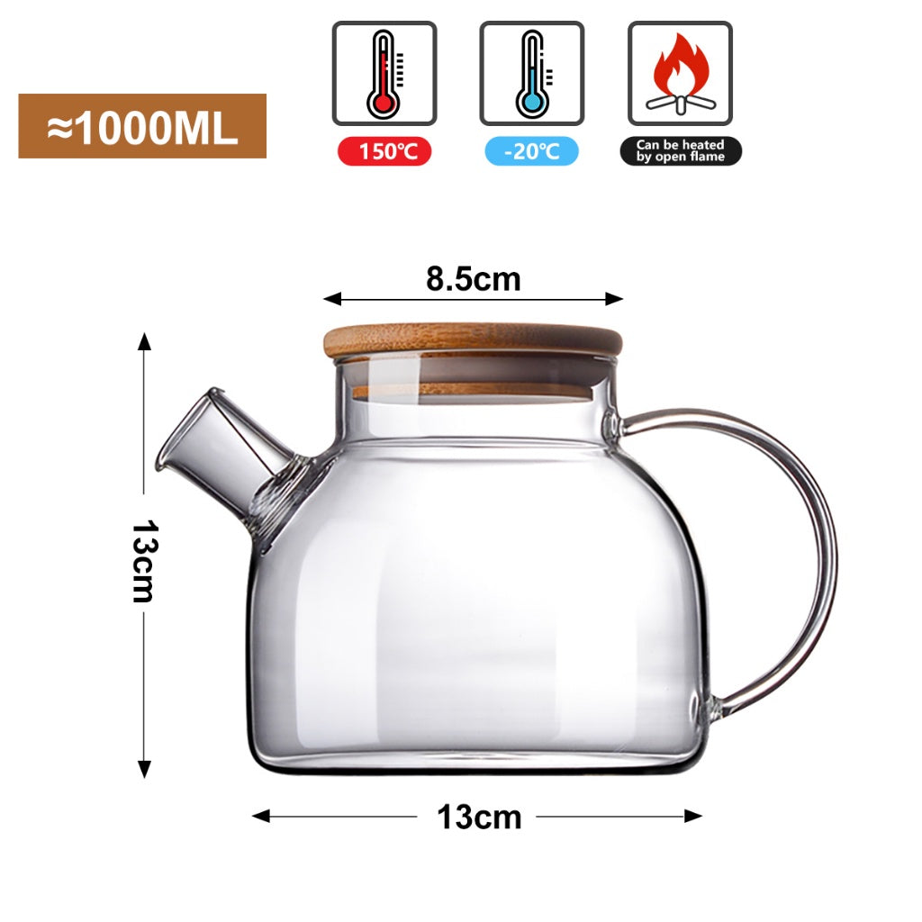 ANJU アンジュ 🔥Suitable gas stove🔥1L/1.6L/1.8L glass teapot water jar thickened jug teko cerek bamboo lid pot flower tea pot